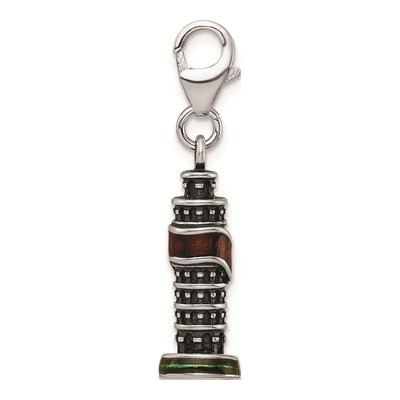 Sterling Silver Rh Enameled Leaning Tower of Pisa Charm – view 3