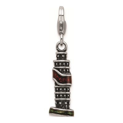 Sterling Silver Rh Enameled Leaning Tower of Pisa Charm