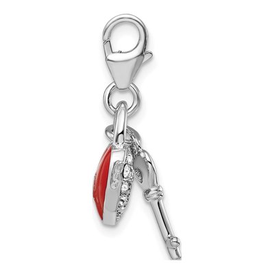 Sterling Silver Crystal Reversible Heart Key Charm – view 3