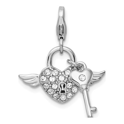 Sterling Silver Crystal Reversible Heart Key Charm – view 4