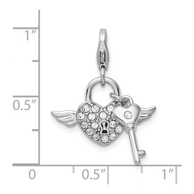 Sterling Silver Crystal Reversible Heart Key Charm – view 5