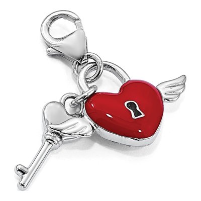 Sterling Silver Crystal Reversible Heart Key Charm – view 6