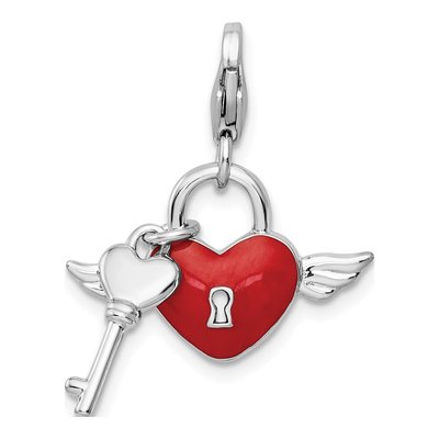 Sterling Silver Crystal Reversible Heart Key Charm