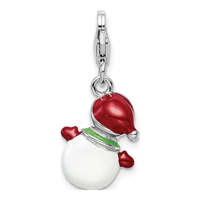 Sterling Silver Crystal Enamel Snowman Charm – view 4