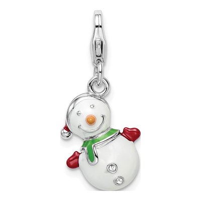 Sterling Silver Crystal Enamel Snowman Charm