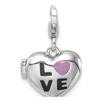 Sterling Silver Enamel CZ Heart Locket