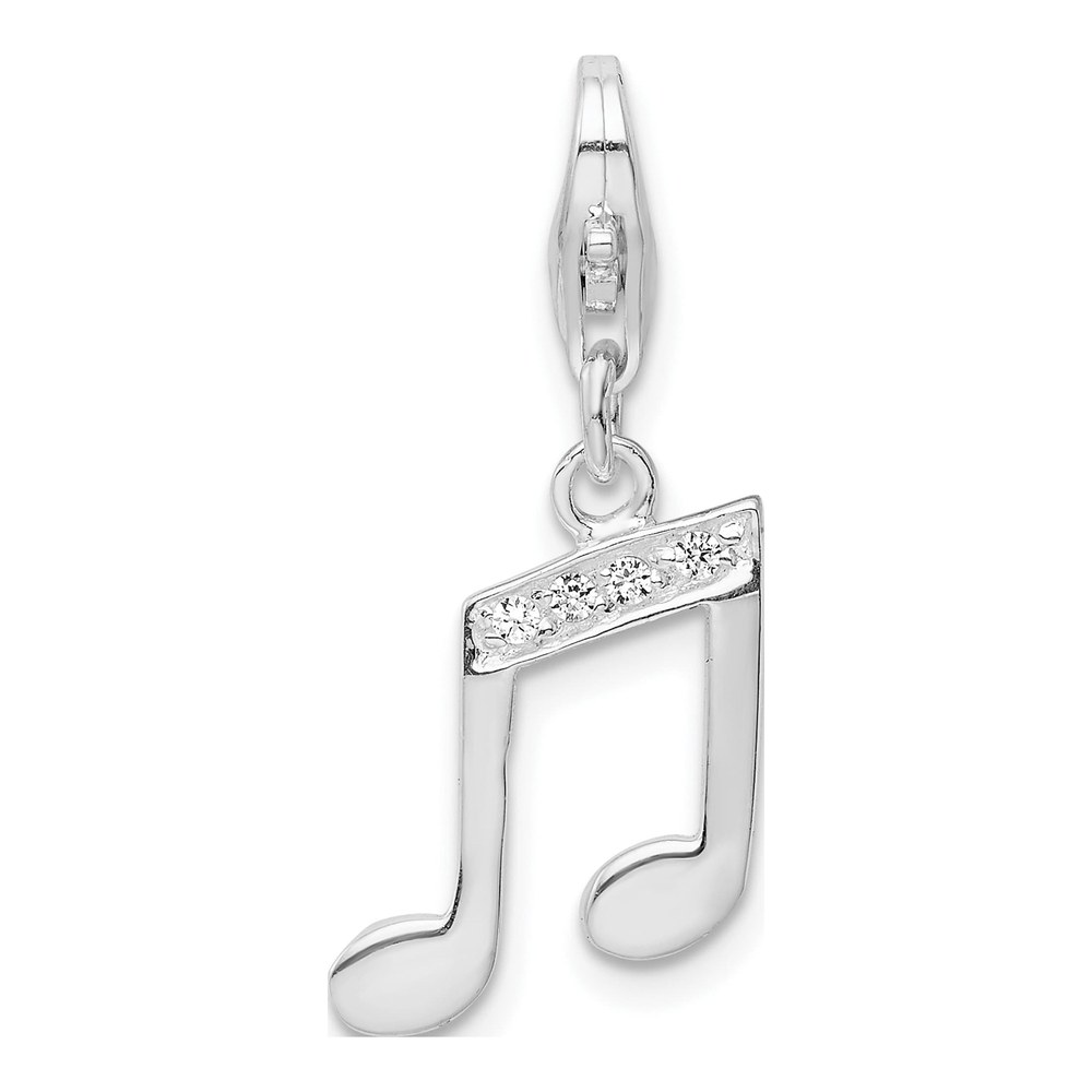 Sterling Silver CZ Music Note Lobster Clasp Charm