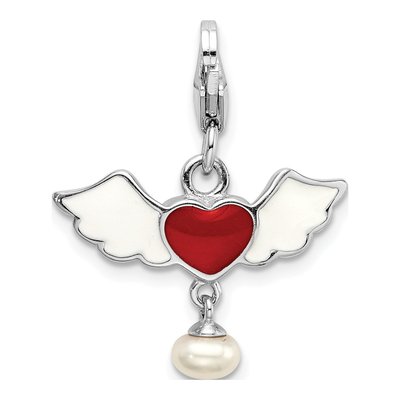 Sterling Silver Freshwater Cultured Pearl Winged Heart Charm – view 4