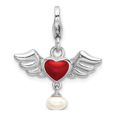 Sterling Silver Freshwater Cultured Pearl Winged Heart Charm