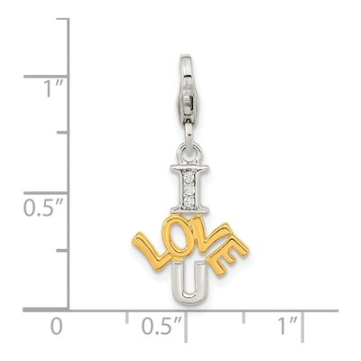 Gold-Plated Sterling Silver CZ I LOVE Charm – view 4