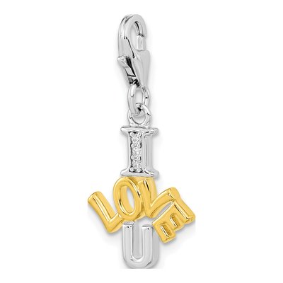 Gold-Plated Sterling Silver CZ I LOVE Charm – view 6