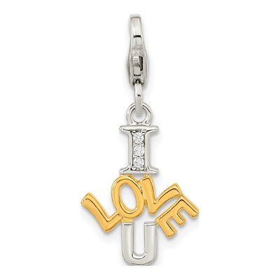 Gold-Plated Sterling Silver CZ I LOVE Charm