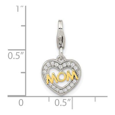 Gold-Plated Sterling Silver CZ MOM Heart Charm – view 4
