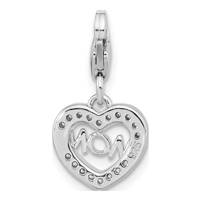 Gold-Plated Sterling Silver CZ MOM Heart Charm – view 5