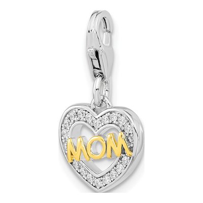 Gold-Plated Sterling Silver CZ MOM Heart Charm – view 6