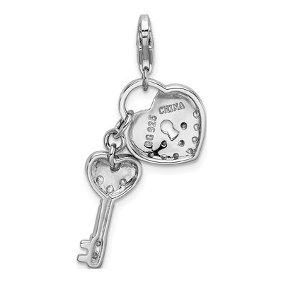 Sterling Silver CZ Heart Key Charm – view 4
