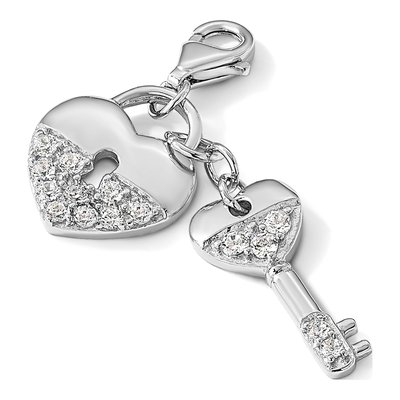 Sterling Silver CZ Heart Key Charm – view 5