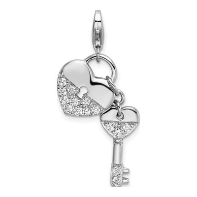 Sterling Silver CZ Heart Key Charm