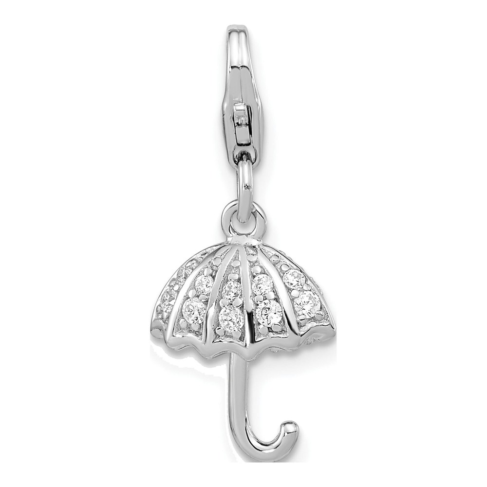 Sterling Silver Amore La Vita Rhodium-Plated Polished 3-D Crystal From Swarovski Umbrella Charm With Fancy Lobster Clasp