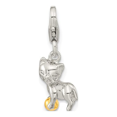 Gold-Plated Sterling Silver 3D Cat Charm