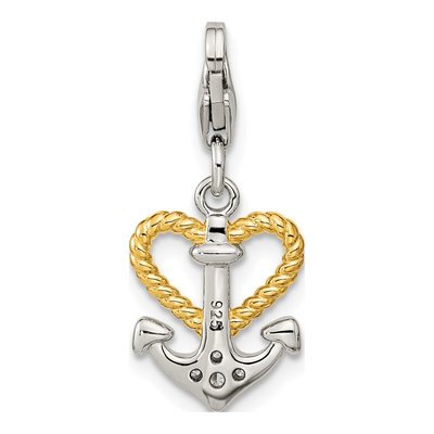 Gold-Plated Sterling Silver CZ Heart Anchor Charm – view 4