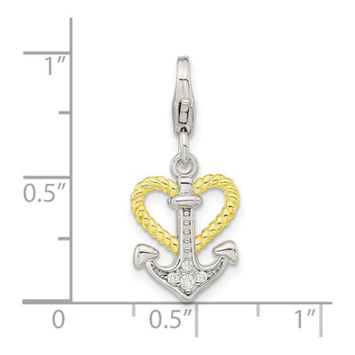 Gold-Plated Sterling Silver CZ Heart Anchor Charm – view 5