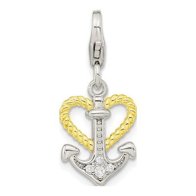 Gold-Plated Sterling Silver CZ Heart Anchor Charm