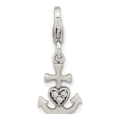 Sterling Silver CZ Anchor Heart Charm