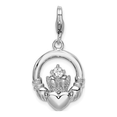 Sterling Silver CZ Claddagh Charm