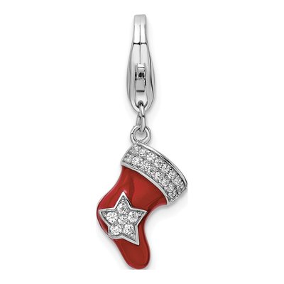 Sterling Silver CZ Christmas Stocking Charm