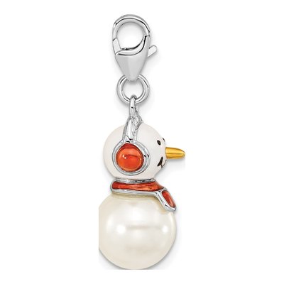 Sterling Silver Lab-Created Mother of Pearl Snowman Charm – view 3