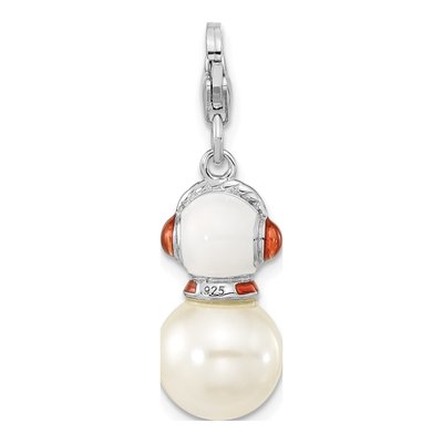 Sterling Silver Lab-Created Mother of Pearl Snowman Charm – view 5