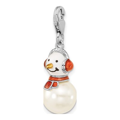 Sterling Silver Lab-Created Mother of Pearl Snowman Charm – view 6