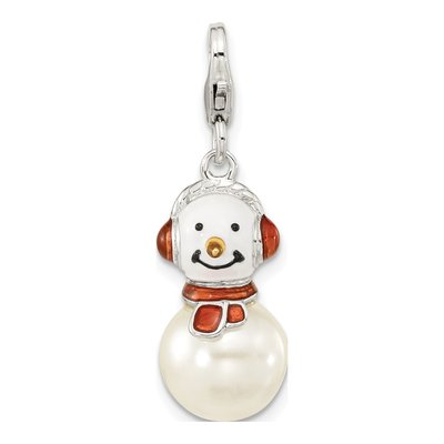 Sterling Silver Lab-Created Mother of Pearl Snowman Charm