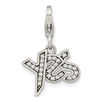 Sterling Silver CZ 'yes' Charm