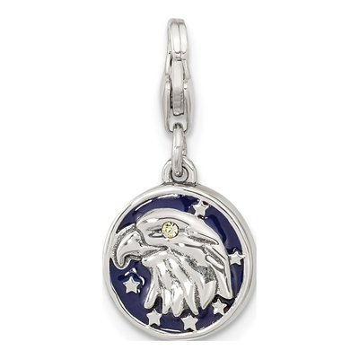 Sterling Silver Crystal Reversible Flag Eagle Charm