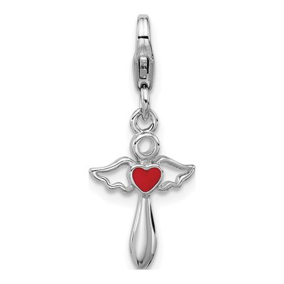 Sterling Silver Angel Red Heart Charm
