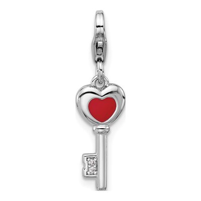 Sterling Silver CZ Heart Key Charm