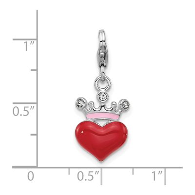 Sterling Silver Crystal Heart Crown Charm – view 5