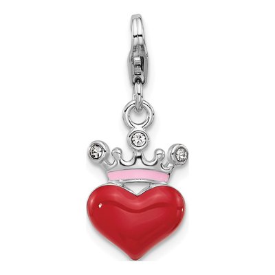 Sterling Silver Crystal Heart Crown Charm