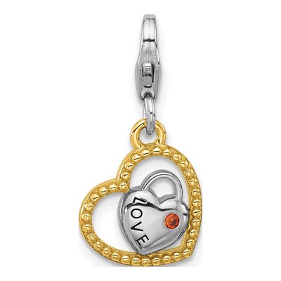 Sterling Silver CZ Heart Lock Charm