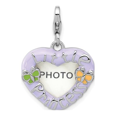 Sterling Silver Purple Heart Photo Frame Charm