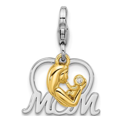 Sterling Silver CZ Mother's Love Mom Charm