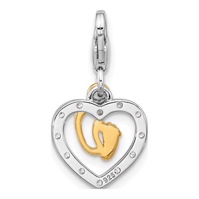 Sterling Silver CZ Baby Feet Heart Charm – view 4