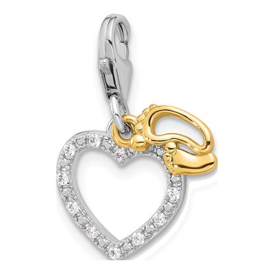 Sterling Silver CZ Baby Feet Heart Charm – view 5