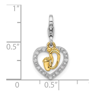 Sterling Silver CZ Baby Feet Heart Charm – view 6