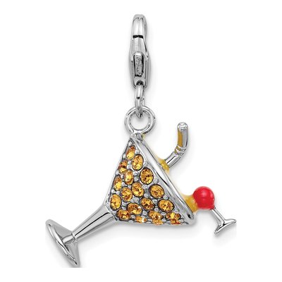 Sterling Silver Crystal Martini Glass Charm