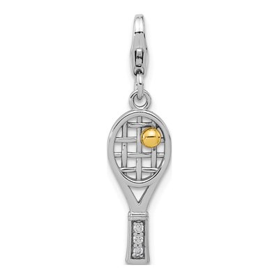 Sterling Silver CZ Tennis Racket Charm