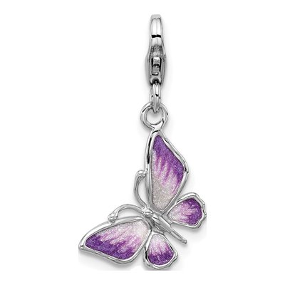 Sterling Silver Purple Enamel Butterfly Charm