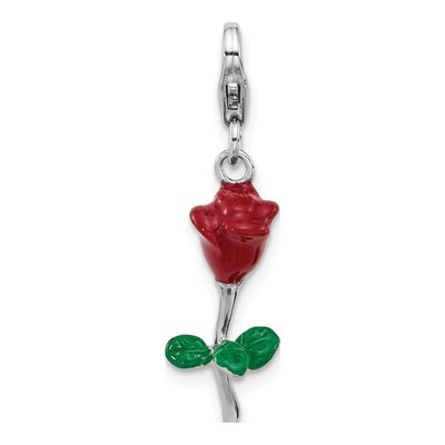 Sterling Silver 3-D Red Green Enameled Charm